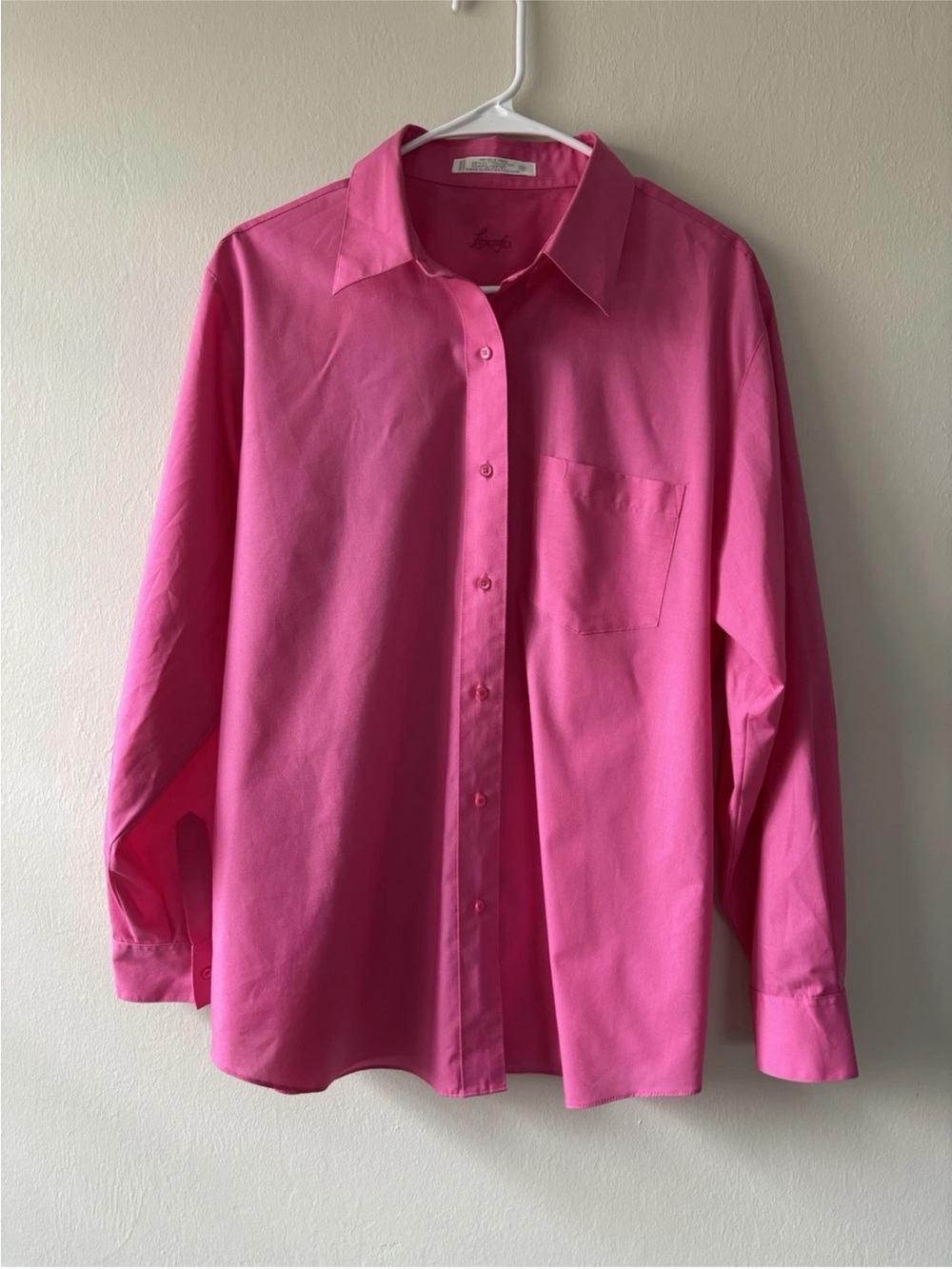 Foxcroft Wrinkle Free Button Up Shirt Size 16 Solid Pink Long Sleeve